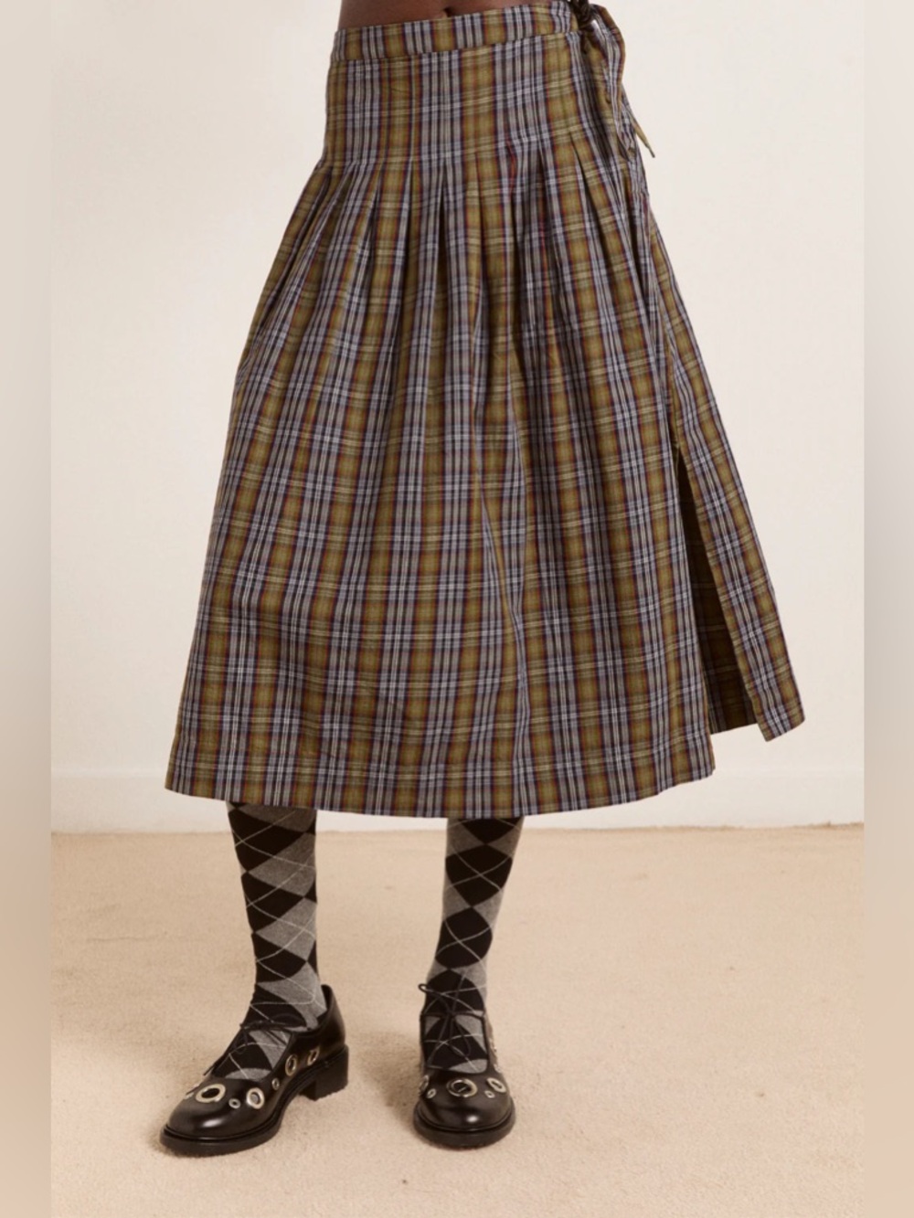 Damson Madder Josie Midi Skirt - Multi Check - Picture 2 of 8